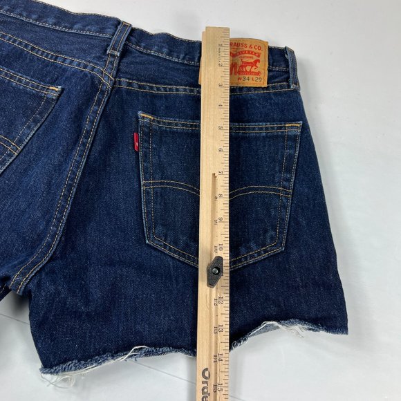 Levi's Jean Shorts Mens 32* 505 Dark Blue Cut Off Fray Cotton Denim Jorts Tag 34 - Picture 11 of 16
